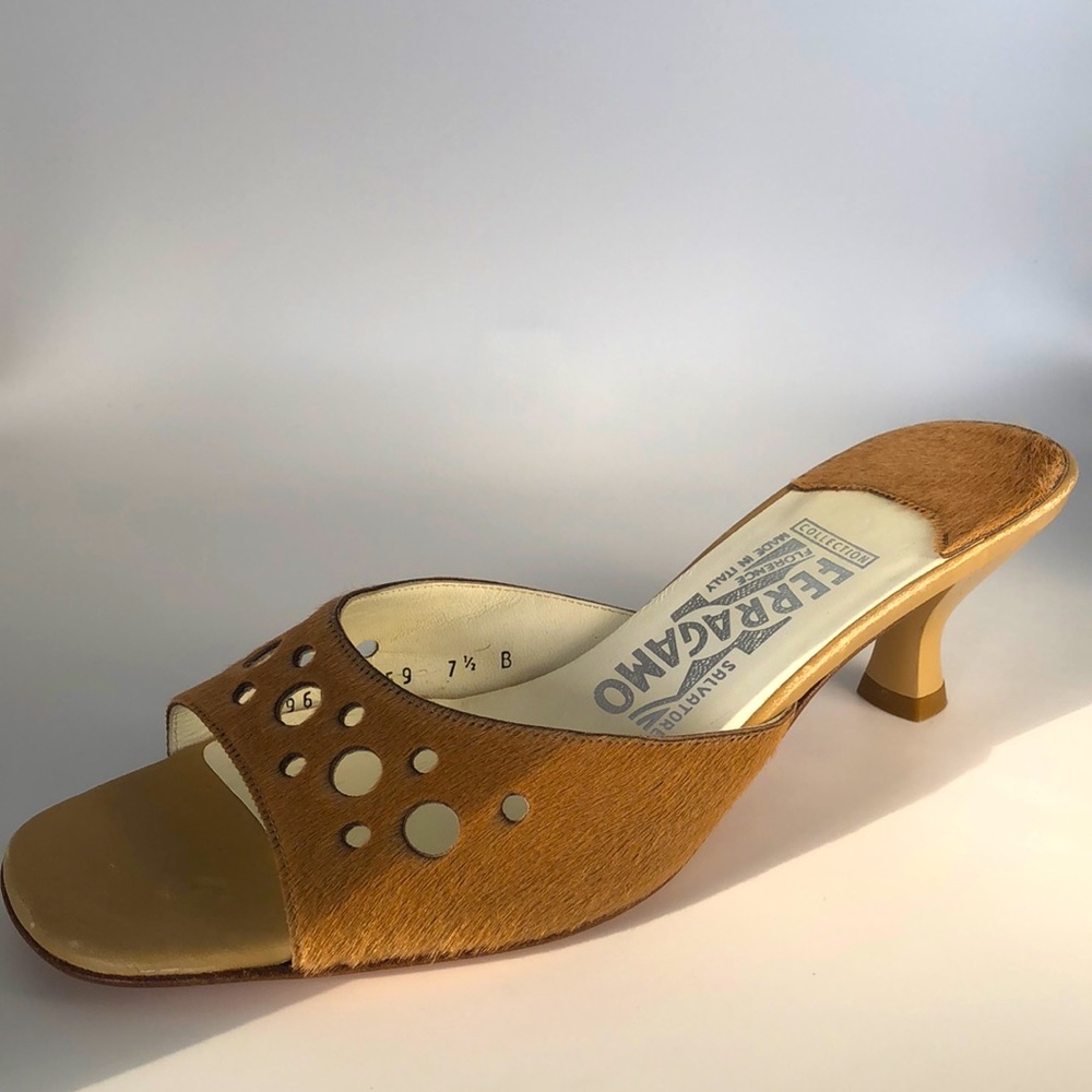 Salvatore Ferragamo Tan Open-Toe Mule Sandals - Picture 2 of 7